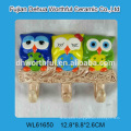 Cute owl shaped ceramic single wall hook with tie in bright color